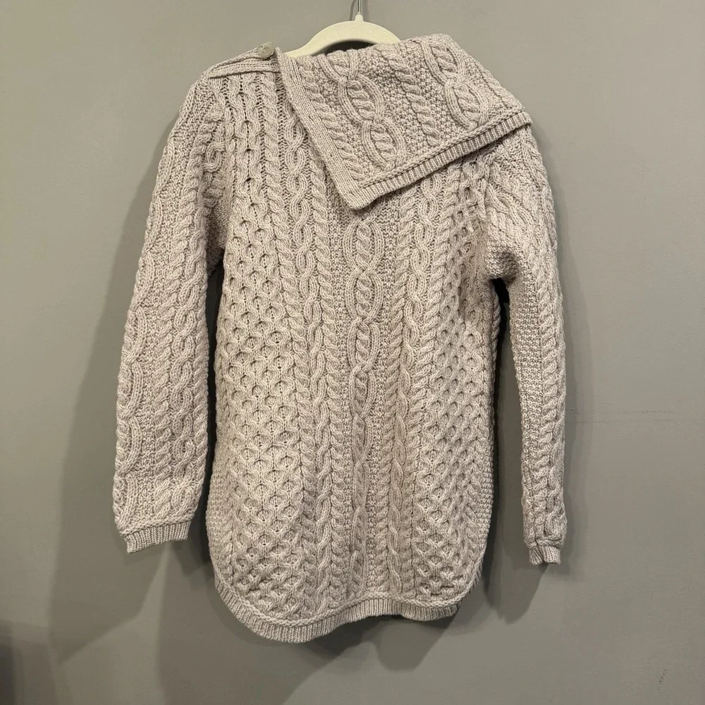 Aran Mor Wool Asymmetrical Cableknit Sweater Ireland XS Ivory Cozy